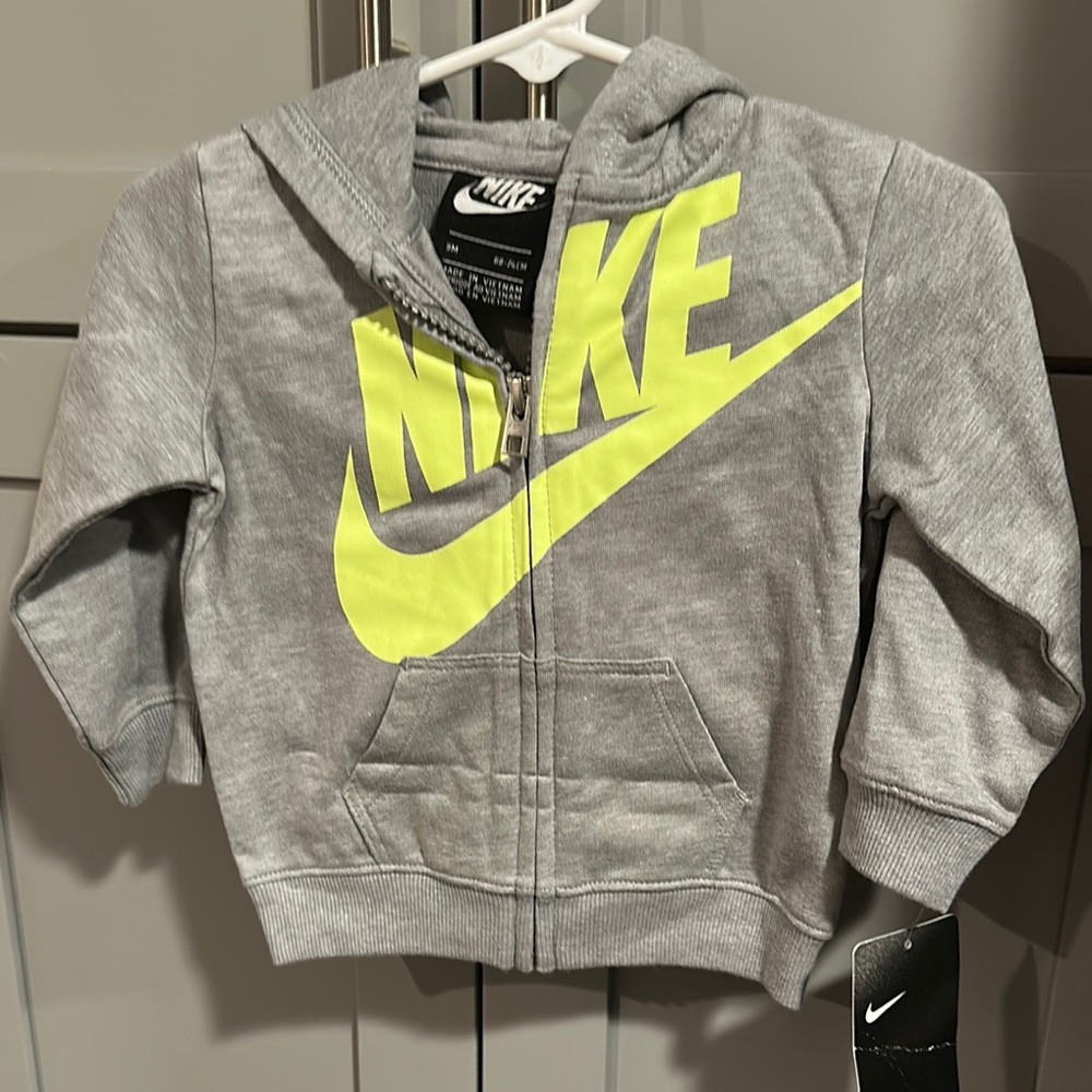 Nike Kids Gray Hoodie with Neon Yellow Logo